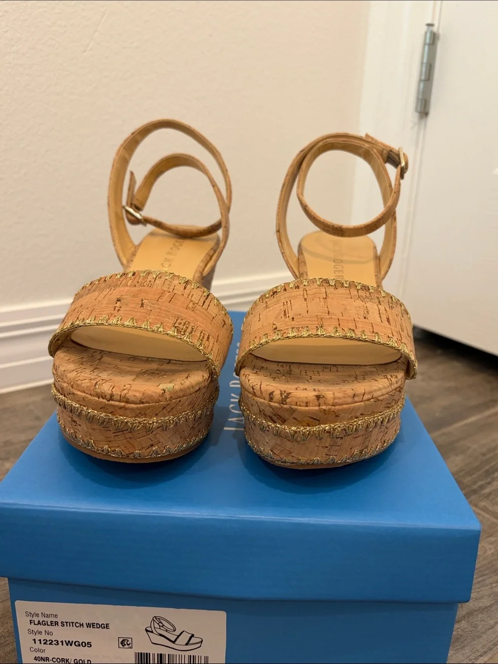 Jack Rogers Flagler Stitch Cork Wedge Sandals with Ankle Strap - Natural
